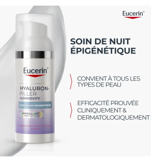 Eucerin – Hyaluron-Filler + Longevity Soin de Nuit Épigénétique, 50 ml