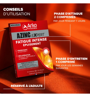 Arkopharma – Azinc Expert Fatigue Intense Épuisement, 30 comprimés