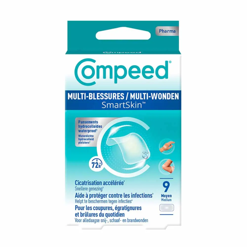 Compeed – Pansements Multi-Blessures SmartSkin Format Moyen, x9 Compeed – Pansements Multi-Blessures SmartSkin Format Moyen, x9