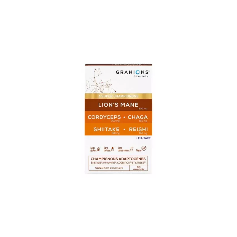Granions – 6 Super Champignons, 60 comprimés Granions – 6 Super Champignons, 60 comprimés