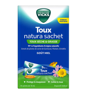 Vicks – Toux Natura Sirop contre la toux sèche et grasse, 14 sachets de 10 ml