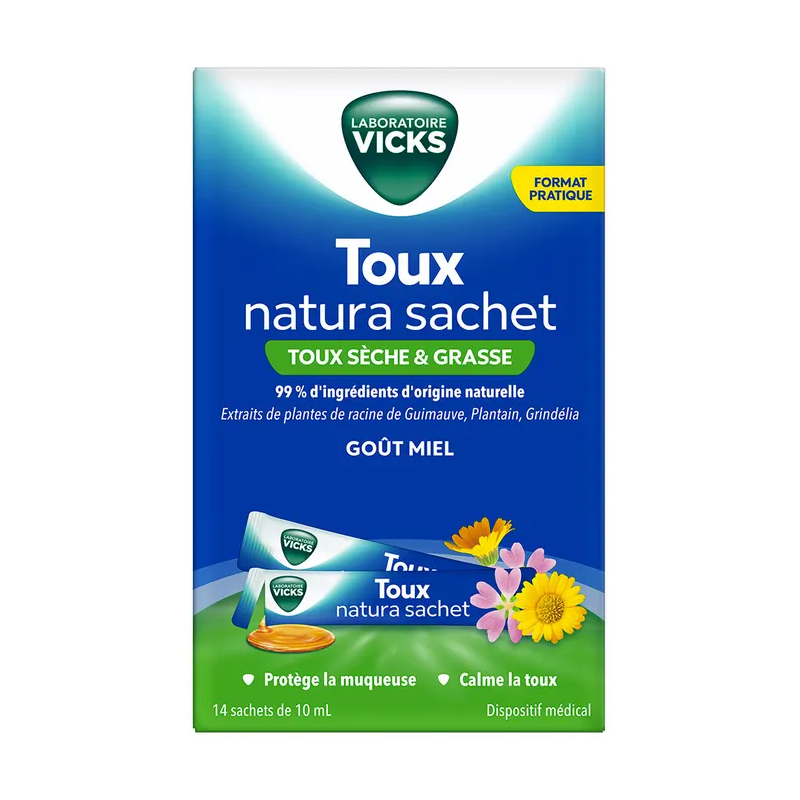 Vicks – Toux Natura Sirop contre la toux sèche et grasse, 14 sachets de 10 ml Vicks – Toux Natura Sirop contre la toux sèche et grasse, 14 sachets de 10 ml