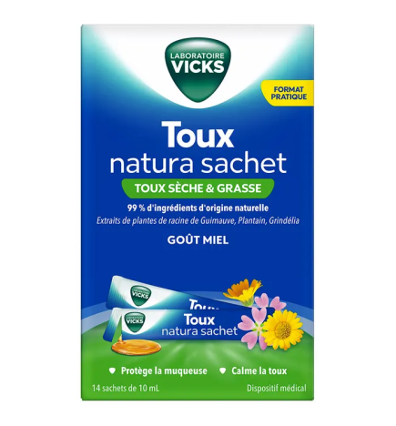Vicks – Toux Natura Sirop contre la toux sèche et grasse, 14 sachets de 10 ml