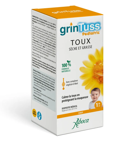 Aboca – GrinTuss Pediatric Sirop contre les toux sèches et grasses, 180 g