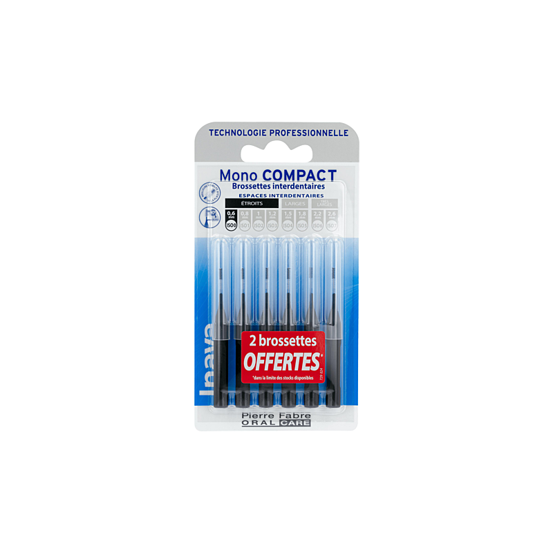Inava – Brossettes interdentaires Mono Compact étroit 0,6 mm, 4 + 2 offertes