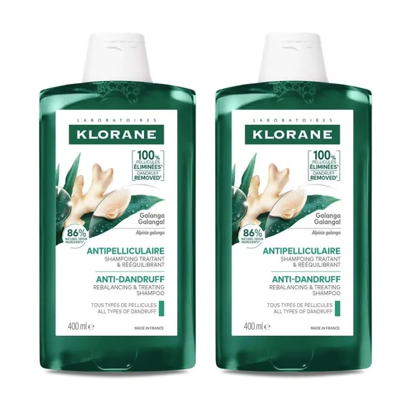 Klorane – Shampoing Antipelliculaire Traitant & Rééquilibrant au Galanga, 2x400 ml Klorane – Shampoing Antipelliculaire Traitant & Rééquilibrant au Galanga, 2x400 ml