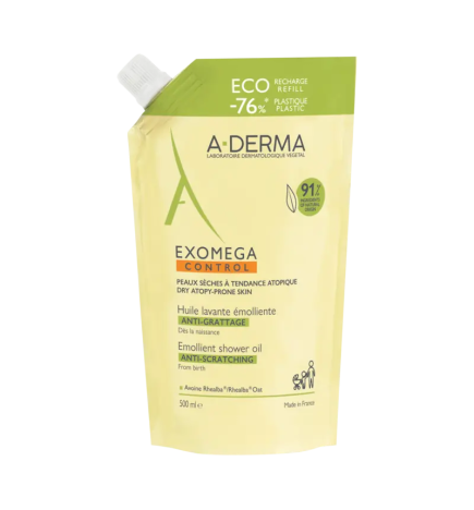 A-Derma – Recharge Exomega Control Huile Lavante Émolliente Anti-Grattage, 500 ml