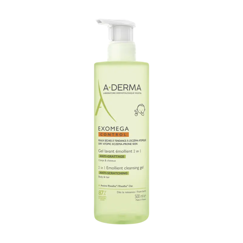 A-Derma – Exomega Control Gel Lavant Émollient 2en1 Anti-Grattage, 500 ml