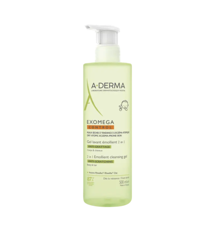 A-Derma – Exomega Control Gel Lavant Émollient 2en1 Anti-Grattage, 500 ml