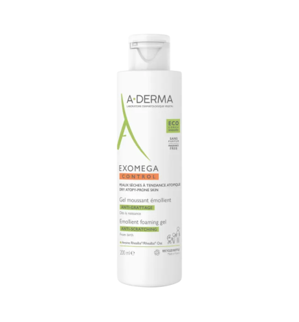 A-Derma – Exomega Control Gel Moussant Émollient Anti-Grattage, 200 ml