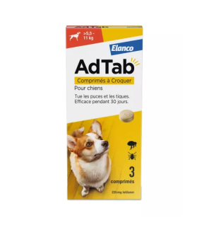 Elanco – AdTab 225 mg Chien 5,5–11 kg, 3 comprimés