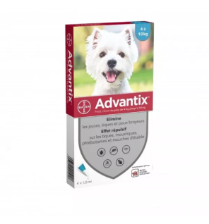 Advantix – Chien Petit 4 à 10kg, Spot On Solution 1 ml, 4 pipettes