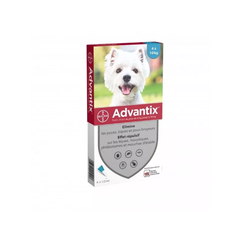 Advantix – Chien Petit 4 à 10kg, Spot On Solution 1 ml, 4 pipettes Advantix – Chien Petit 4 à 10kg, Spot On Solution 1 ml, 4 pipettes