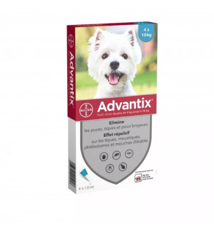 Advantix – Chien Petit 4 à 10kg, Spot On Solution 1 ml, 4 pipettes