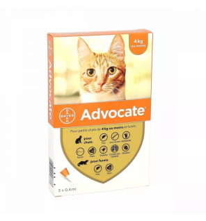 Advocate – Chat petit 0 à 4kg, spot-on solution 0,4 ml, 3 pipettes