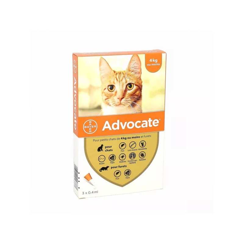 Advocate – Chat petit 0 à 4kg, spot-on solution 0,4 ml, 3 pipettes Advocate – Chat petit 0 à 4kg, spot-on solution 0,4 ml, 3 pipettes