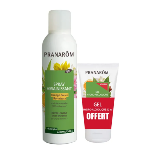 Pranarôm – Spray Assainissant Orange Douce & Ravintsara Bio + Gel Hydro, 150 ml + 50 ml
