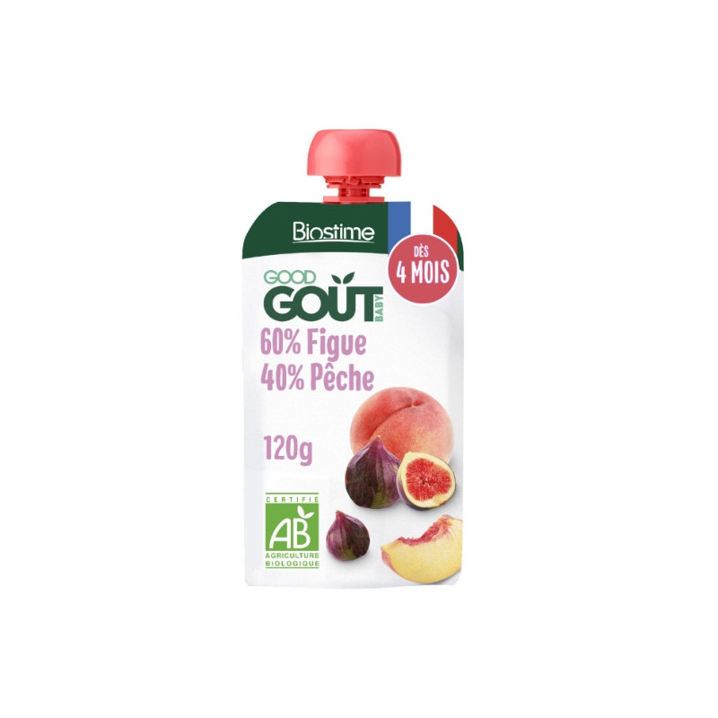Good Goût – Gourde Purée Figue pêche bio - Dès 4 mois, 120 g Good Goût – Gourde Purée Figue pêche bio - Dès 4 mois, 120 g
