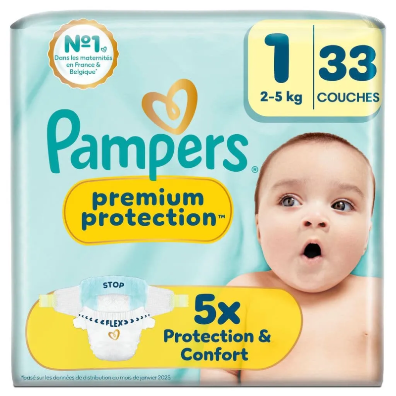 Pampers – Couches Premium Protection taille 1, 2 à 5 kg Pampers – Couches Premium Protection taille 1, 2 à 5 kg