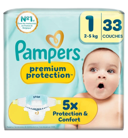 Pampers – Couches Premium Protection taille 1, 2 à 5 kg