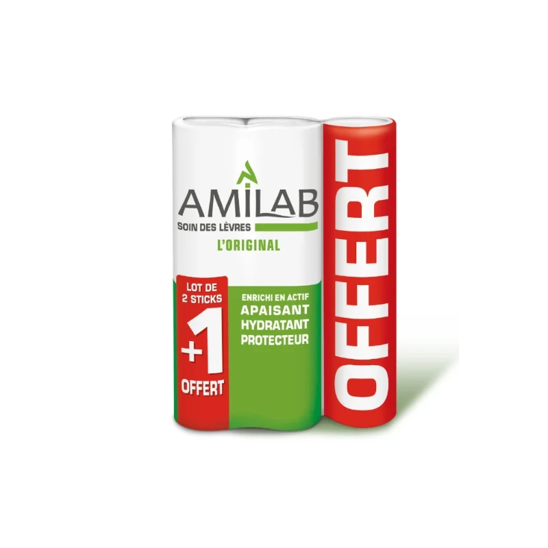 Amilab – Stick Lèvres Apaisant Hydratant Protecteur, 3 × 4,7 g Amilab – Stick Lèvres Apaisant Hydratant Protecteur, 3 × 4,7 g