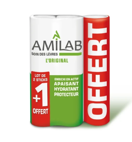 Amilab – Stick Lèvres Apaisant Hydratant Protecteur, 3 × 4,7 g