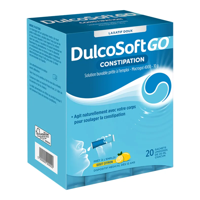 Sanofi - DulcoSoft Go Constipation solution buvable goût citron, 20 sachets de 20 ml Sanofi - DulcoSoft Go Constipation solution buvable goût citron, 20 sachets de 20 ml