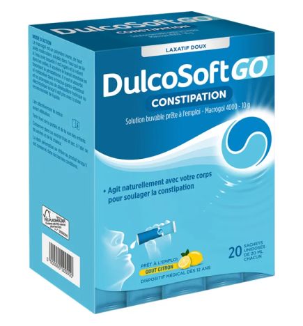 Sanofi - DulcoSoft Go Constipation solution buvable goût citron, 20 sachets de 20 ml