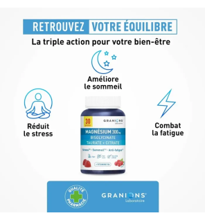 Granions – Triple Magnésium, gummies goût framboise, 30 gummies