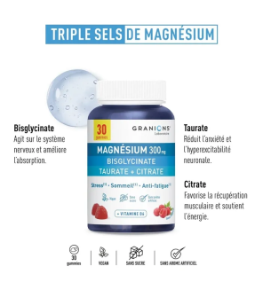Granions – Triple Magnésium, gummies goût framboise, 30 gummies