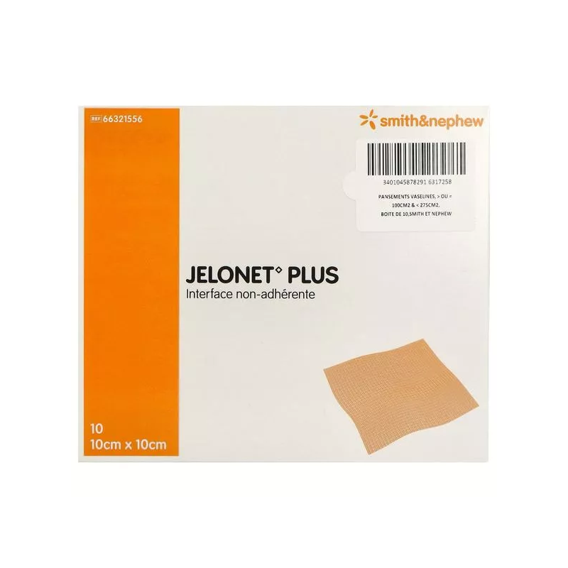 Smith&Nephew – Jelonet Plus, interface non-adhérente 10 × 10 cm, boîte de 10 Smith&Nephew – Jelonet Plus, interface non-adhérente 10 × 10 cm, boîte de 10