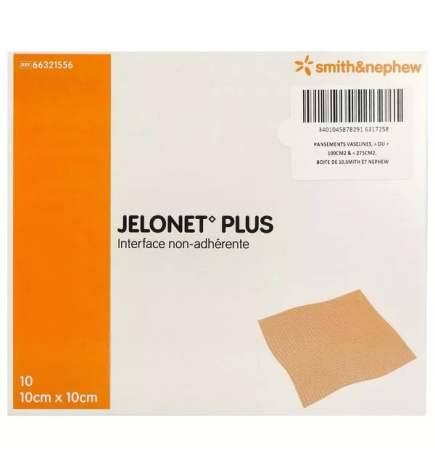 Smith&Nephew – Jelonet Plus, interface non-adhérente 10 × 10 cm, boîte de 10
