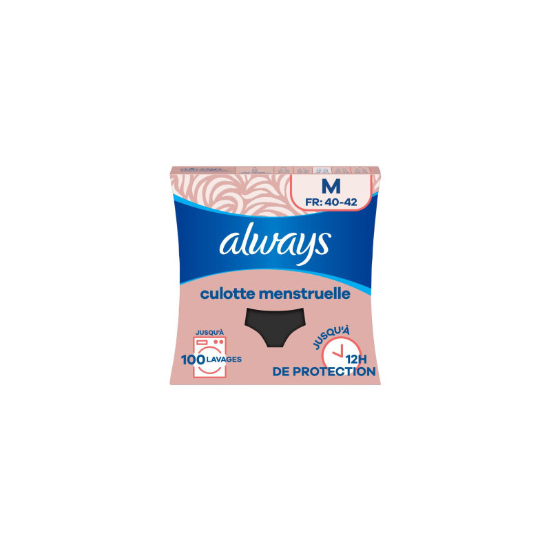 Always – Culotte menstruelle lavable lavable et réutilisable noire taille M, 1 culotte Always – Culotte menstruelle lavable lavable et réutilisable noire taille M, 1 culotte
