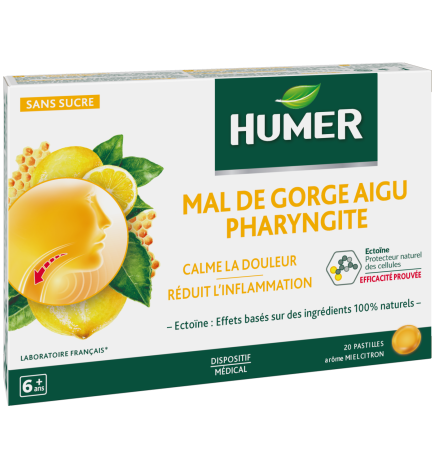 Humer – Mal de Gorge Aigu Pharyngite Miel Citron, 20 pastilles