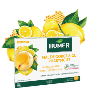 Humer – Mal de Gorge Aigu Pharyngite Miel Citron, 20 pastilles