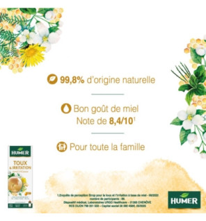 Humer – Sirop toux & irritation goût miel, 100 ml