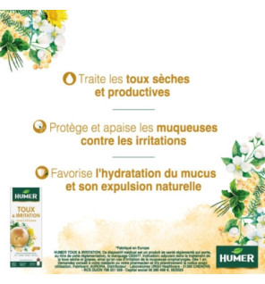 Humer – Sirop toux & irritation goût miel, 100 ml
