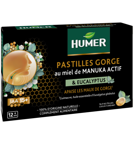 Humer – Pastilles Gorge Miel de Manuka IAA® 15+ & Eucalyptus, 52,8 g