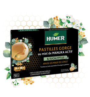 Humer – Pastilles Gorge Miel de Manuka IAA® 15+ & Eucalyptus, 52,8 g