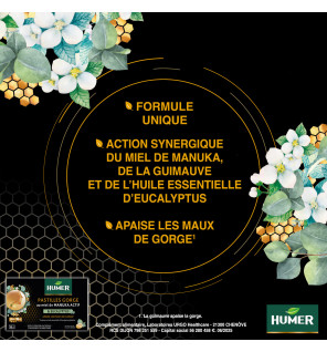 Humer – Pastilles Gorge Miel de Manuka IAA® 15+ & Eucalyptus, 52,8 g