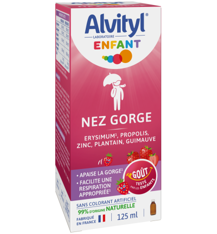Alvityl – Enfant Nez Gorge goût fraise, 125ml
