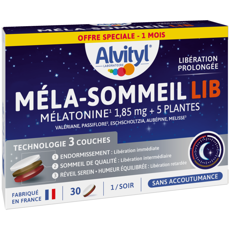 Alvityl – Méla-sommeil lib mélatonine 1,85 mg, 30 comprimés Alvityl – Méla-sommeil lib mélatonine 1,85 mg, 30 comprimés