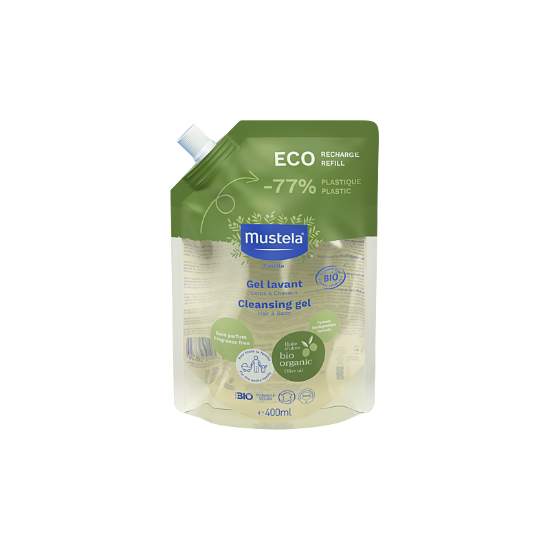 Mustela – Éco-recharge Gel lavant Bio corps et cheveux, 400 ml Mustela – Éco-recharge Gel lavant Bio corps et cheveux, 400 ml