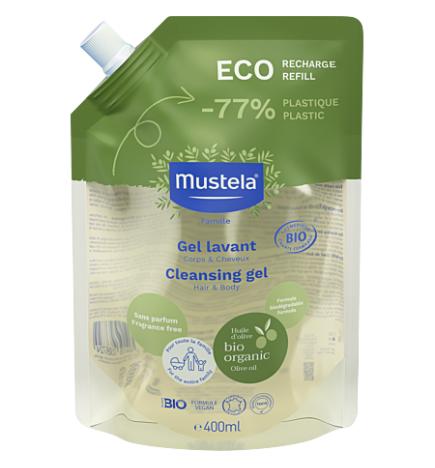 Mustela – Éco-recharge Gel lavant Bio corps et cheveux, 400 ml