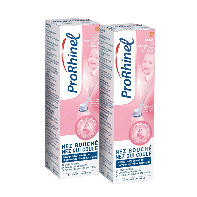 Prorhinel – Spray nasal nourrissons et jeunes enfants, 2 × 100 ml Prorhinel – Spray nasal nourrissons et jeunes enfants, 2 × 100 ml