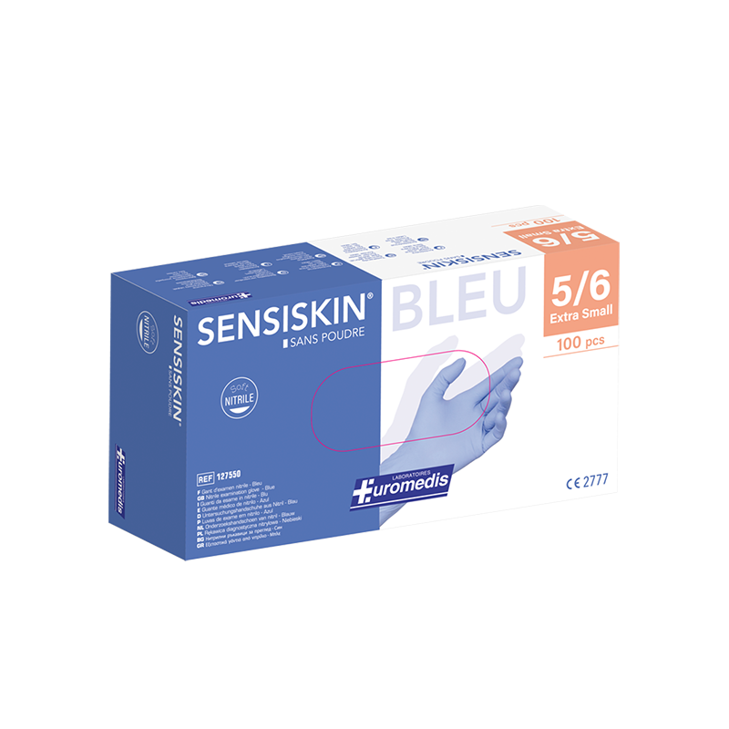 Euromedis – Gants d’examen Sensiskin nitrile bleu, taille XS (5/6), boîte de 100 Euromedis – Gants d’examen Sensiskin nitrile bleu, taille XS (5/6), boîte de 100