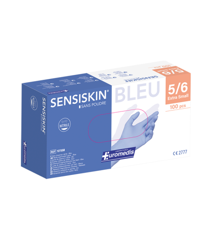 Euromedis – Gants d’examen Sensiskin nitrile bleu, taille XS (5/6), boîte de 100