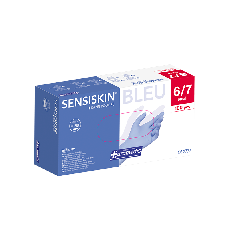 Euromedis – Gants d’examen Sensiskin nitrile bleu, taille S (6/7), boîte de 100 Euromedis – Gants d’examen Sensiskin nitrile bleu, taille S (6/7), boîte de 100