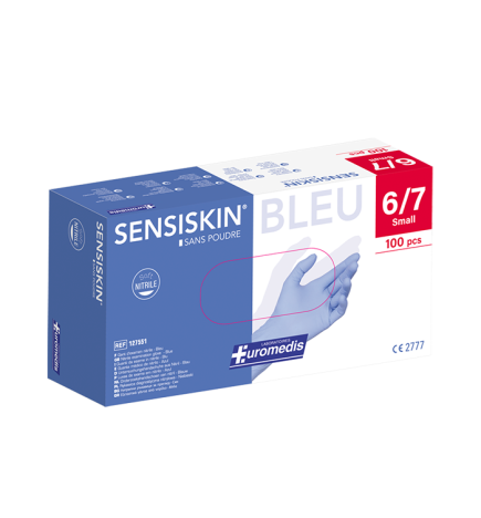 Euromedis – Gants d’examen Sensiskin nitrile bleu, taille S (6/7), boîte de 100