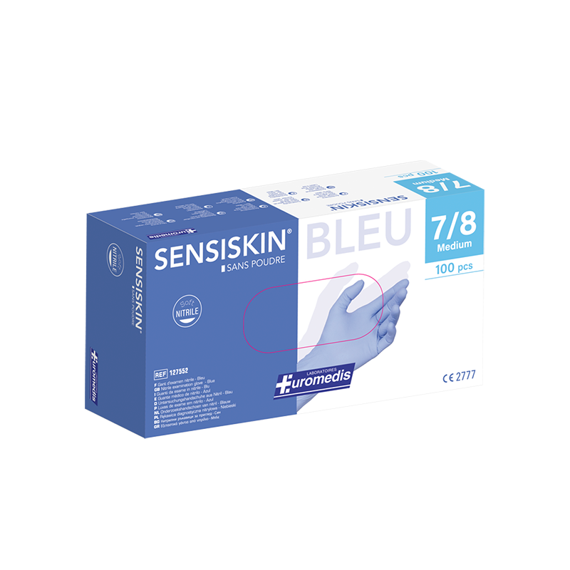 Euromedis – Gants d’examen Sensiskin nitrile bleu, taille M (7/8), boîte de 100 Euromedis – Gants d’examen Sensiskin nitrile bleu, taille M (7/8), boîte de 100